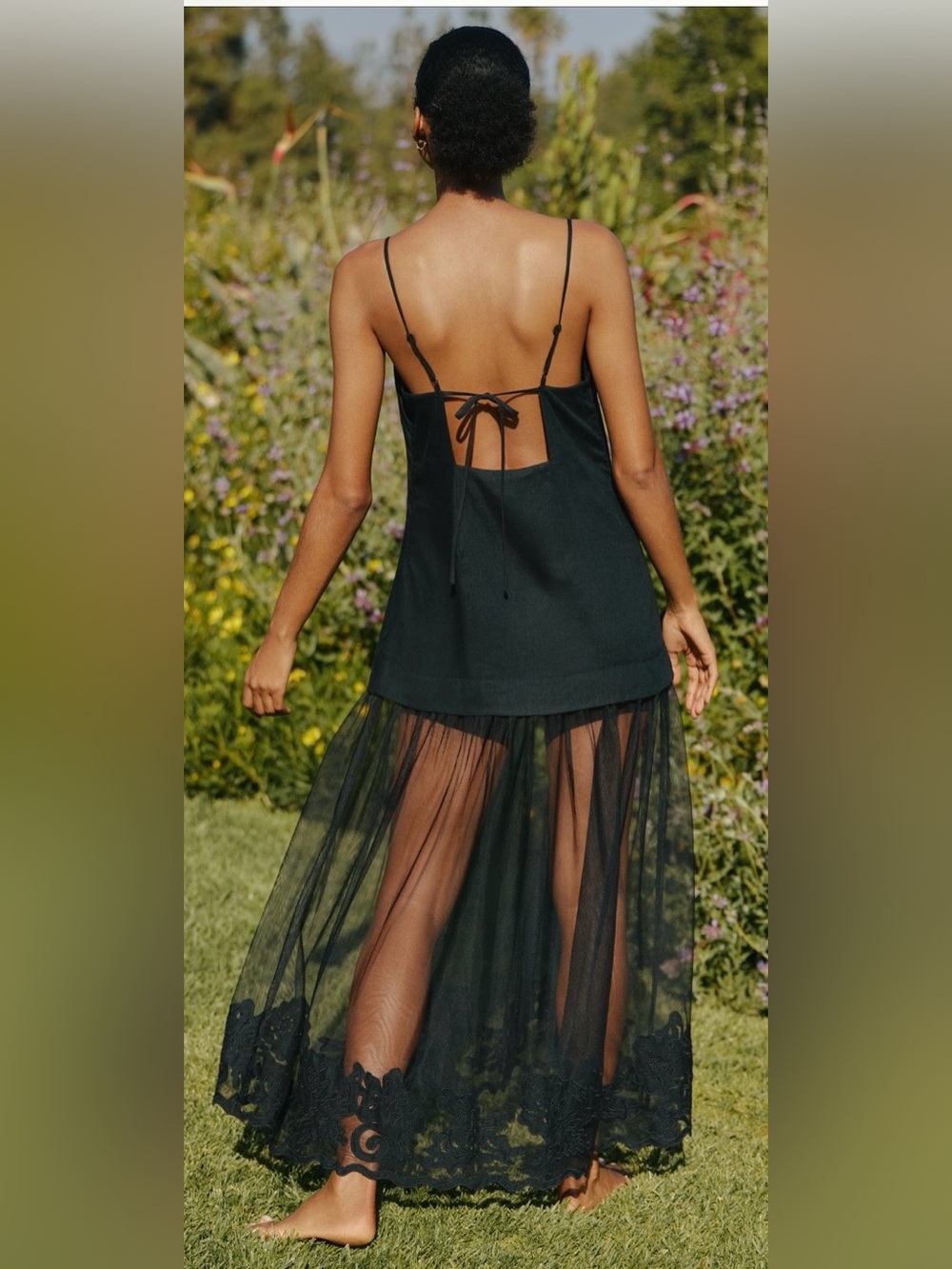 Anthropologie Cream Sheer High-Low Slip Dress - Picture 2 of 2